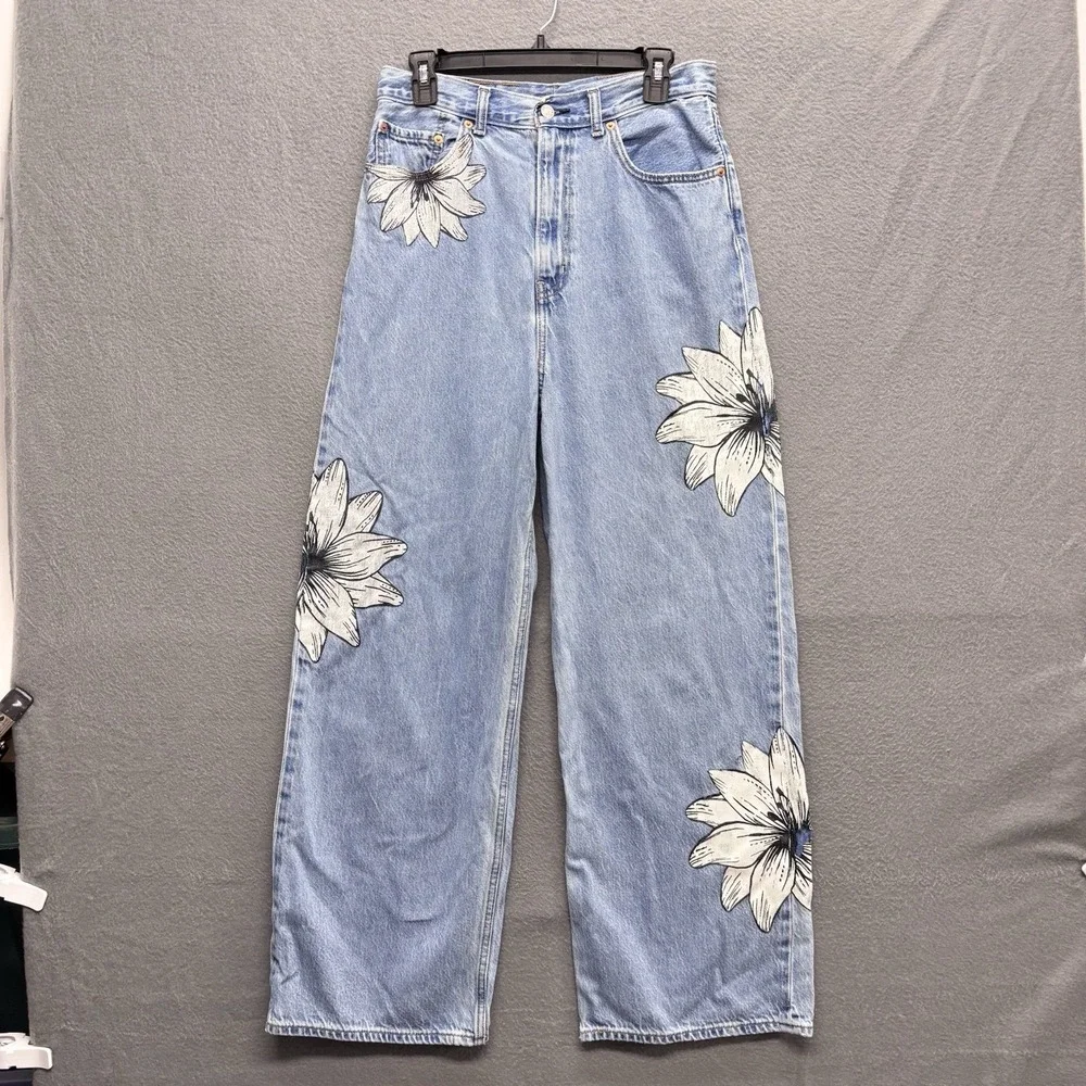 Levi's X FARM Rio High Rise Loose Jeans Women's 30x29 Blue Floral Tropical - Picture 2 of 13